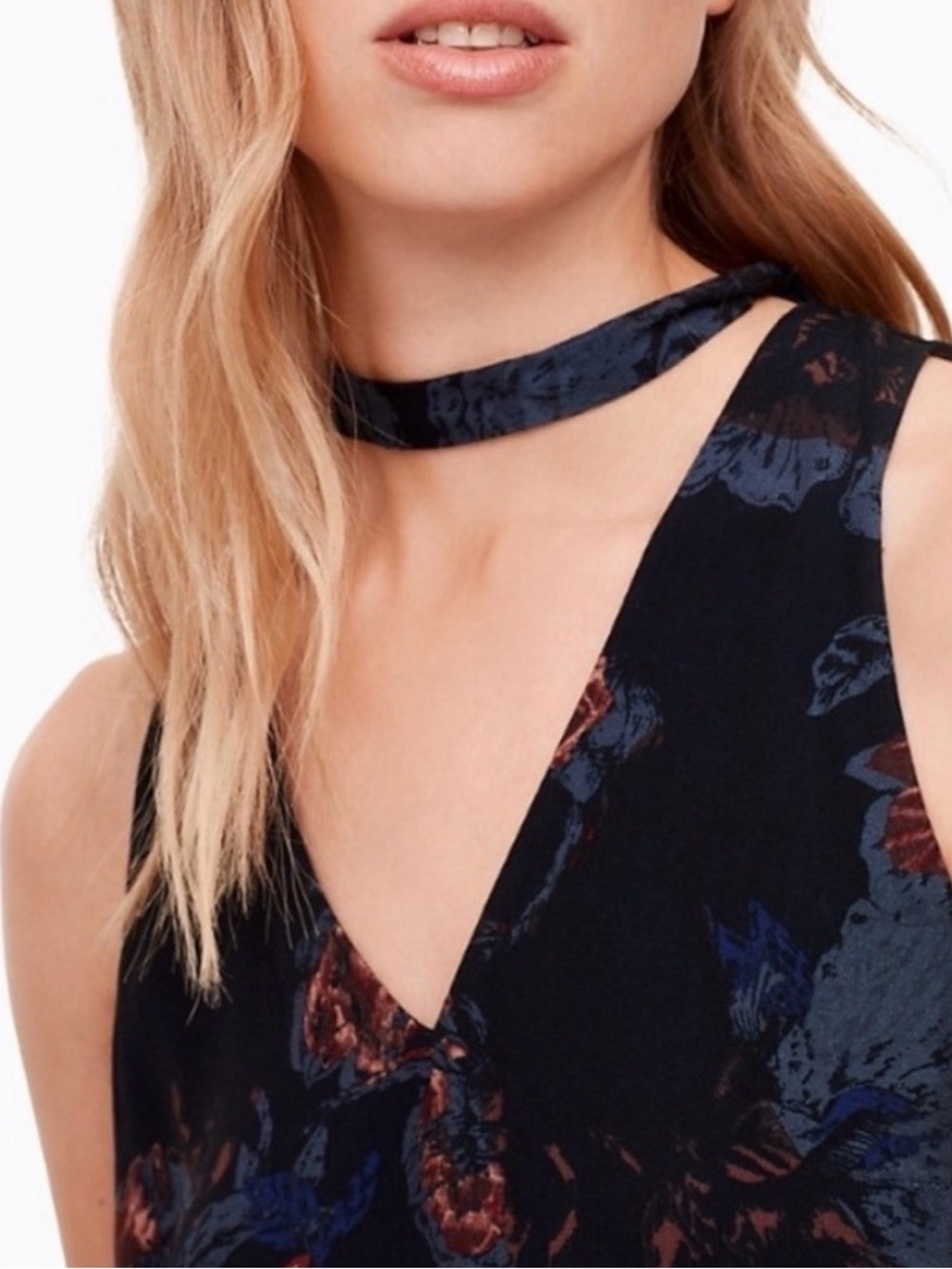 Aritzia Wilfred Black Dress with Navy and Rust Floral Accents - Picture 5 of 6